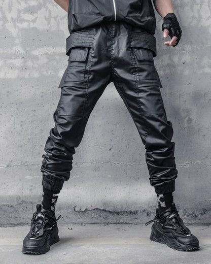 Chic Black Waxed Cargo Trousers - water resistant cargo pants - Chic Black Waxed Cargo Trousers for Everyday Wear