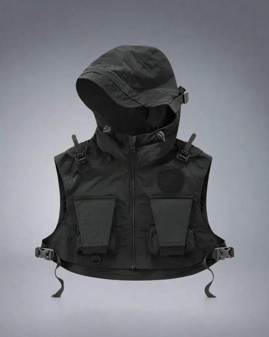 Chic Cargo Crop Vest - black vest - Chic Cargo Crop Vest for Casual Style