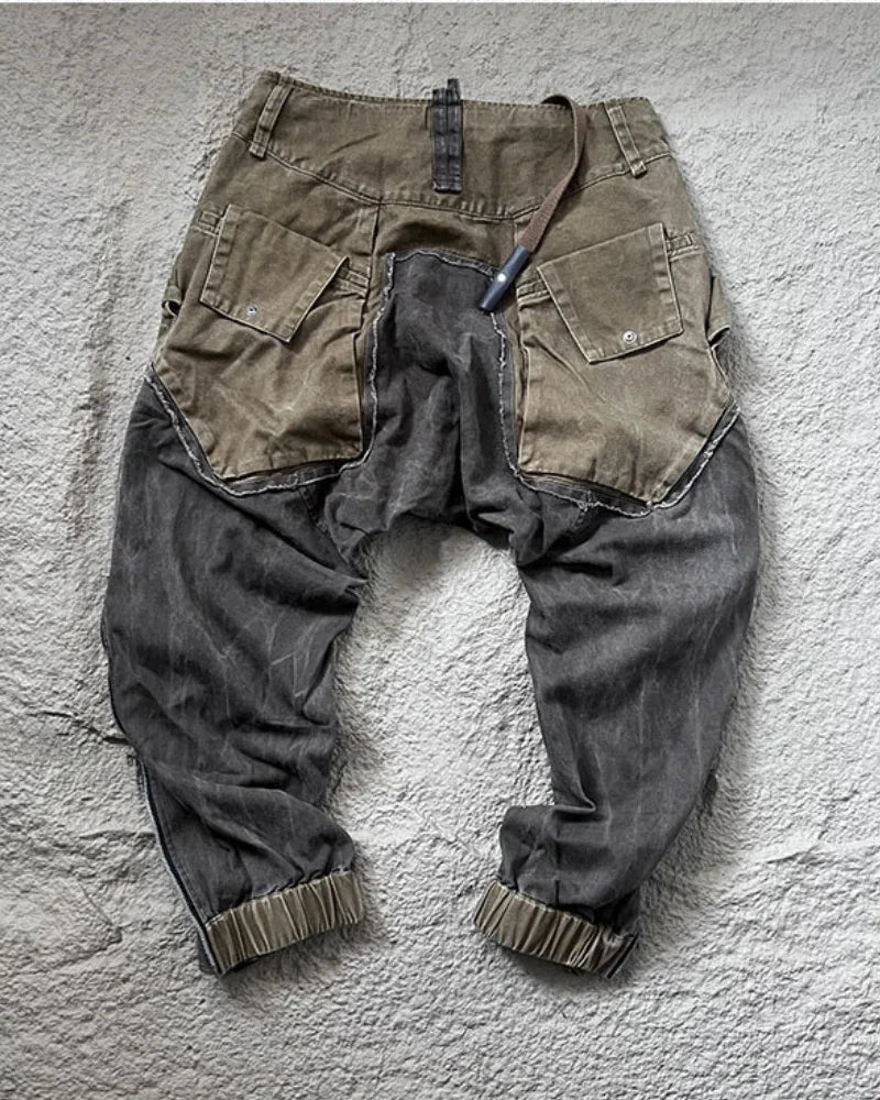 Chic Color-Block Cargo Pants -  color-block - Chic Color-Block Cargo Pants for Comfort and Style