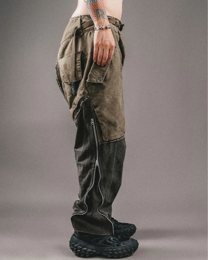Chic Color-Block Cargo Pants -  color-block - Chic Color-Block Cargo Pants for Comfort and Style