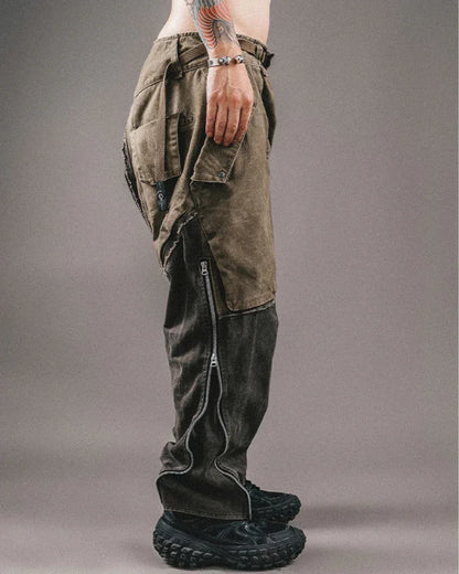 Chic Color-Block Cargo Pants -  color-block - Chic Color-Block Cargo Pants for Comfort and Style
