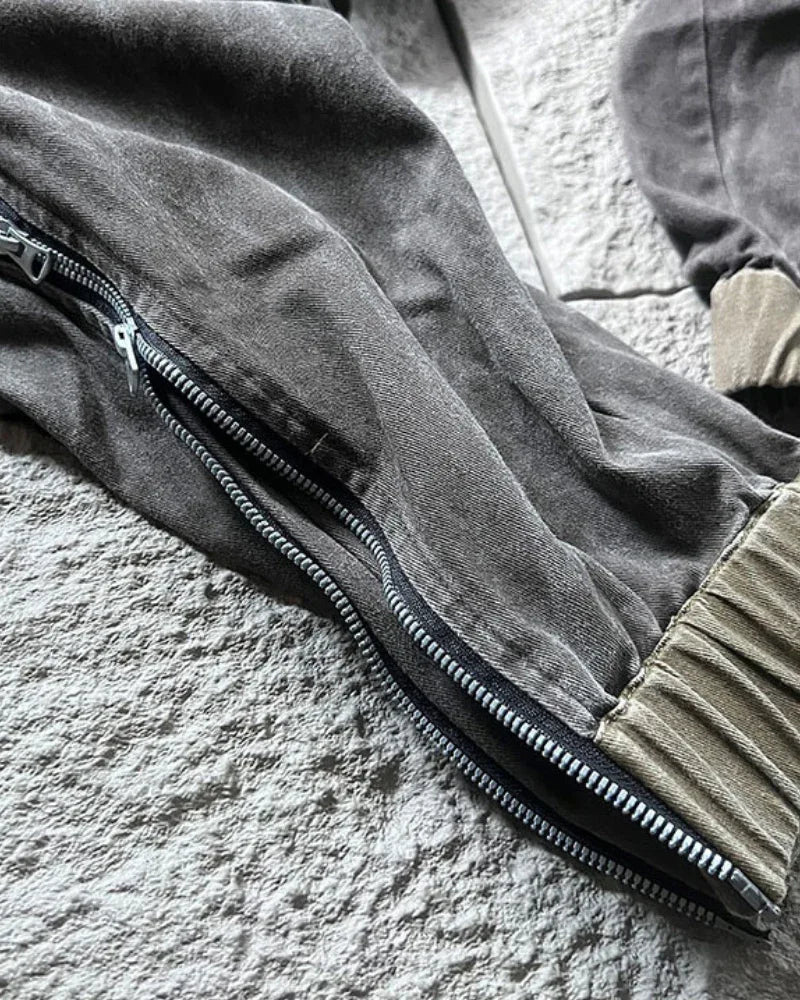 Chic Color-Block Cargo Pants -  drawstring pants - Chic Color-Block Cargo Pants for Comfort and Style
