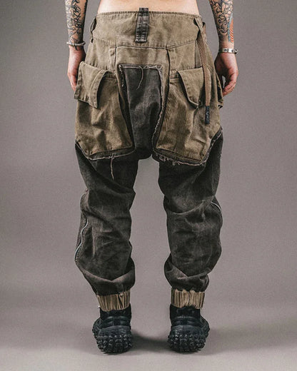 Chic Color-Block Cargo Pants -  drawstring pants - Chic Color-Block Cargo Pants for Comfort and Style