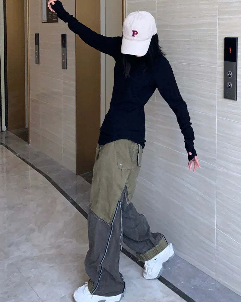 Chic Color-Block Cargo Pants -  outdoor wear - Chic Color-Block Cargo Pants for Comfort and Style