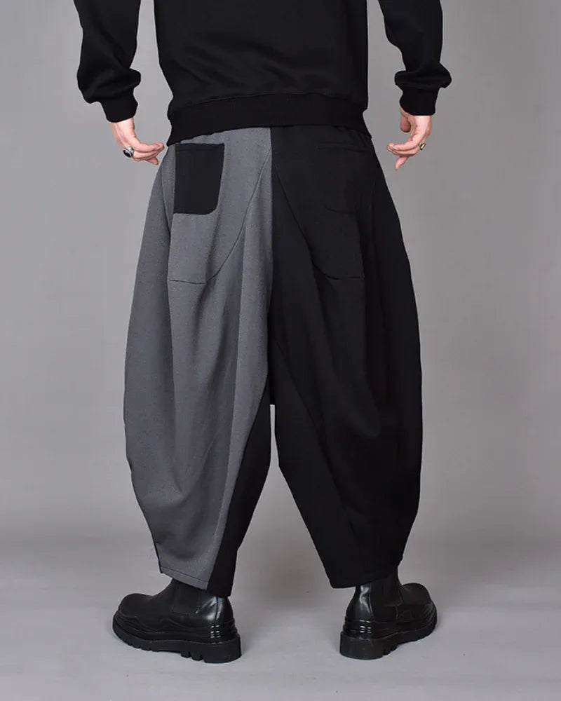 Chic Colorblock Harem Trousers -  cotton polyester trousers - Stylish Colorblock Harem Trousers for Modern Wear