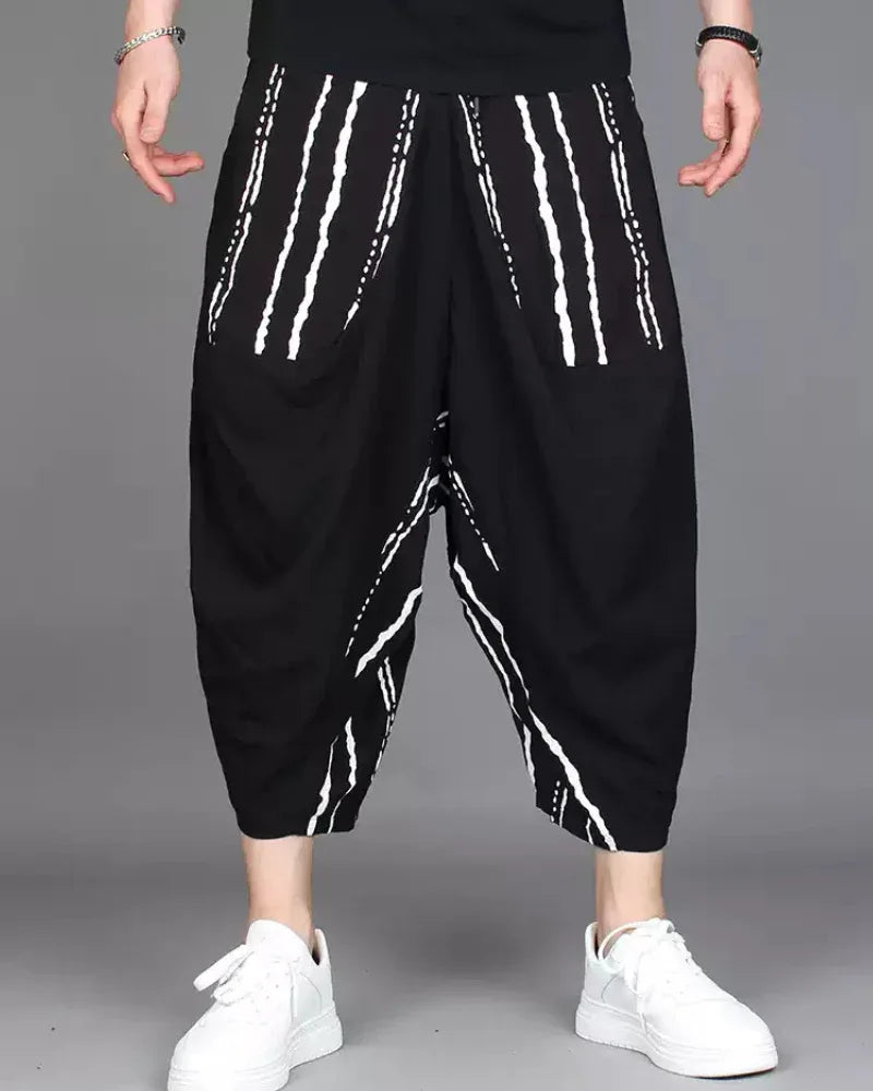 Chic Colorblock Harem Trousers -  japanese style - Stylish Colorblock Harem Trousers for Modern Wear