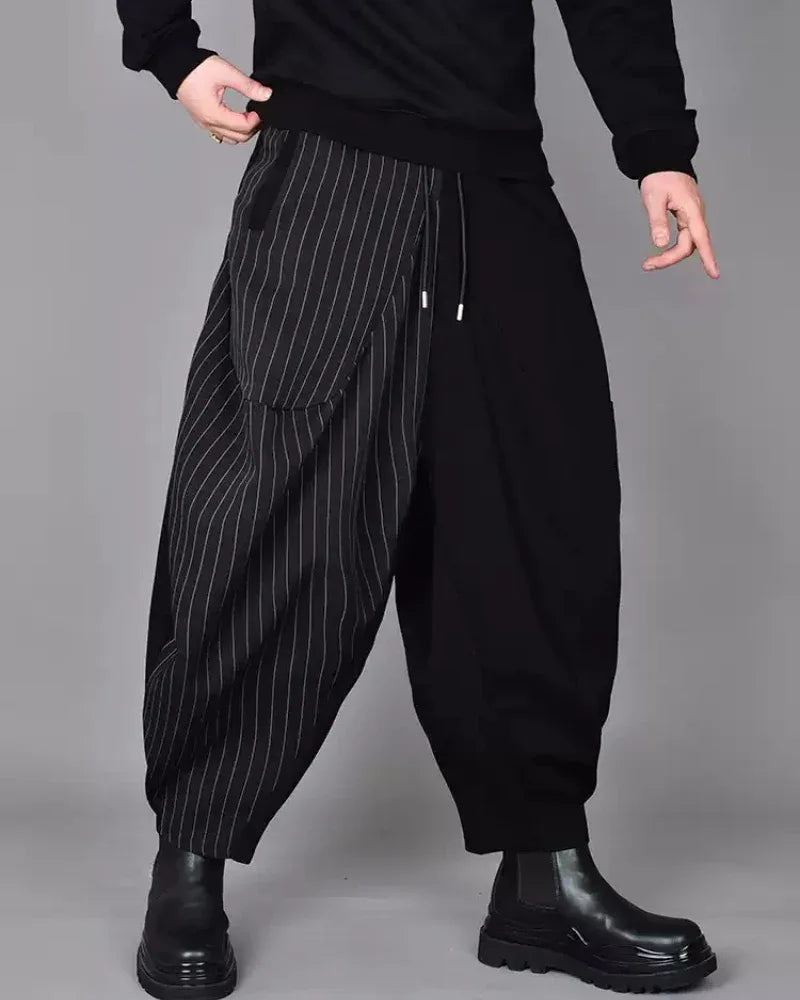Chic Colorblock Harem Trousers -  techwear - Stylish Colorblock Harem Trousers for Modern Wear