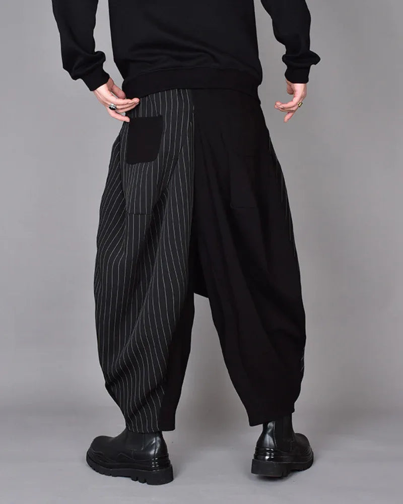 Chic Colorblock Harem Trousers - techwear hakama pants - Stylish Colorblock Harem Trousers for Modern Wear