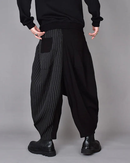 Chic Colorblock Harem Trousers - techwear hakama pants - Stylish Colorblock Harem Trousers for Modern Wear