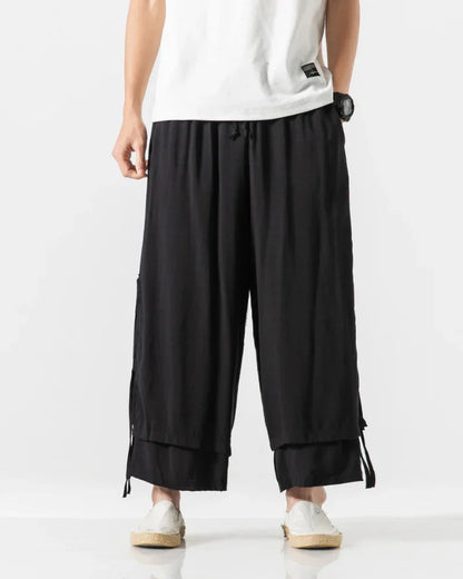 Chic Cotton Hakama Trousers -  casual pants - Chic Cotton Hakama Trousers for Modern Style