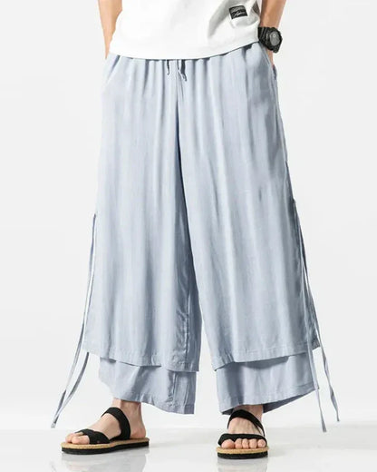 Chic Cotton Hakama Trousers -  techwear - Chic Cotton Hakama Trousers for Modern Style
