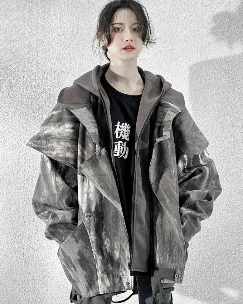 Chic Distressed Duo Jacket - techwear jacket - Chic Distressed Duo Jacket for Everyday Wear