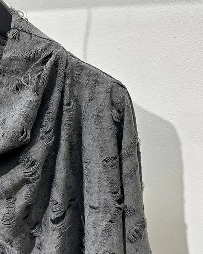 Chic Distressed High Neck Sweatshirt - stylish high neck sweatshirt - Chic High Neck Sweatshirt with Distressed Details