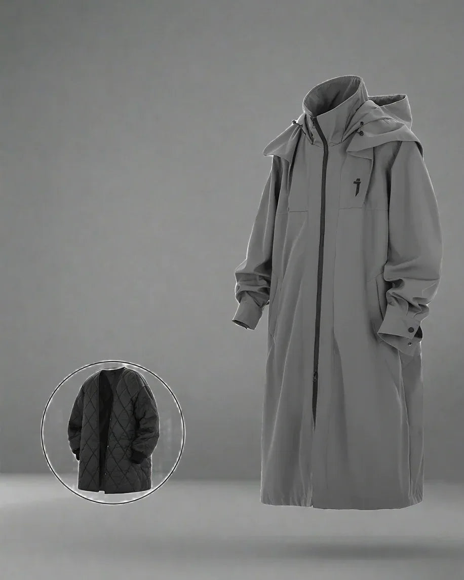 Chic Dual-Zip Long Coat -  black coat - Stylish Dual-Zip Long Coat for Every Occasion