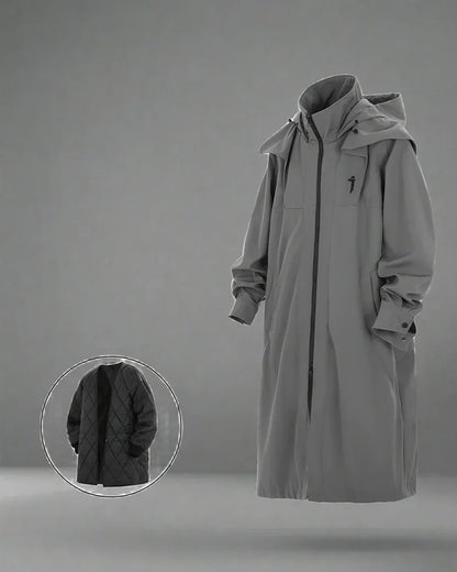 Chic Dual-Zip Long Coat -  black coat - Stylish Dual-Zip Long Coat for Every Occasion