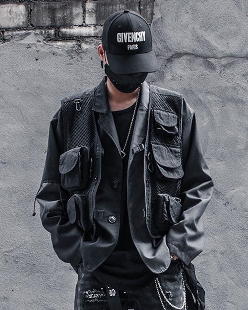 Chic Fishnet Cargo Vest -  festivals clothing - Trendy Fishnet Cargo Vest for Urban Style