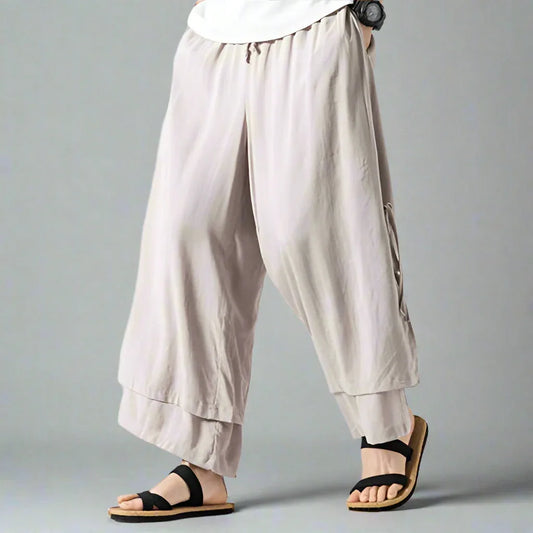 Chic Flowing Wide-Leg Trousers - casual hakama style - Chic Casual Wide-Leg Trousers for Comfort