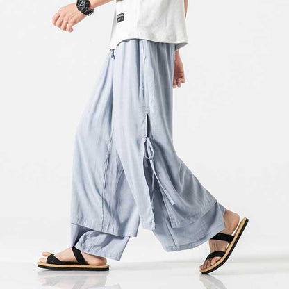 Chic Flowing Wide-Leg Trousers - casual hakama style - Chic Casual Wide-Leg Trousers for Comfort