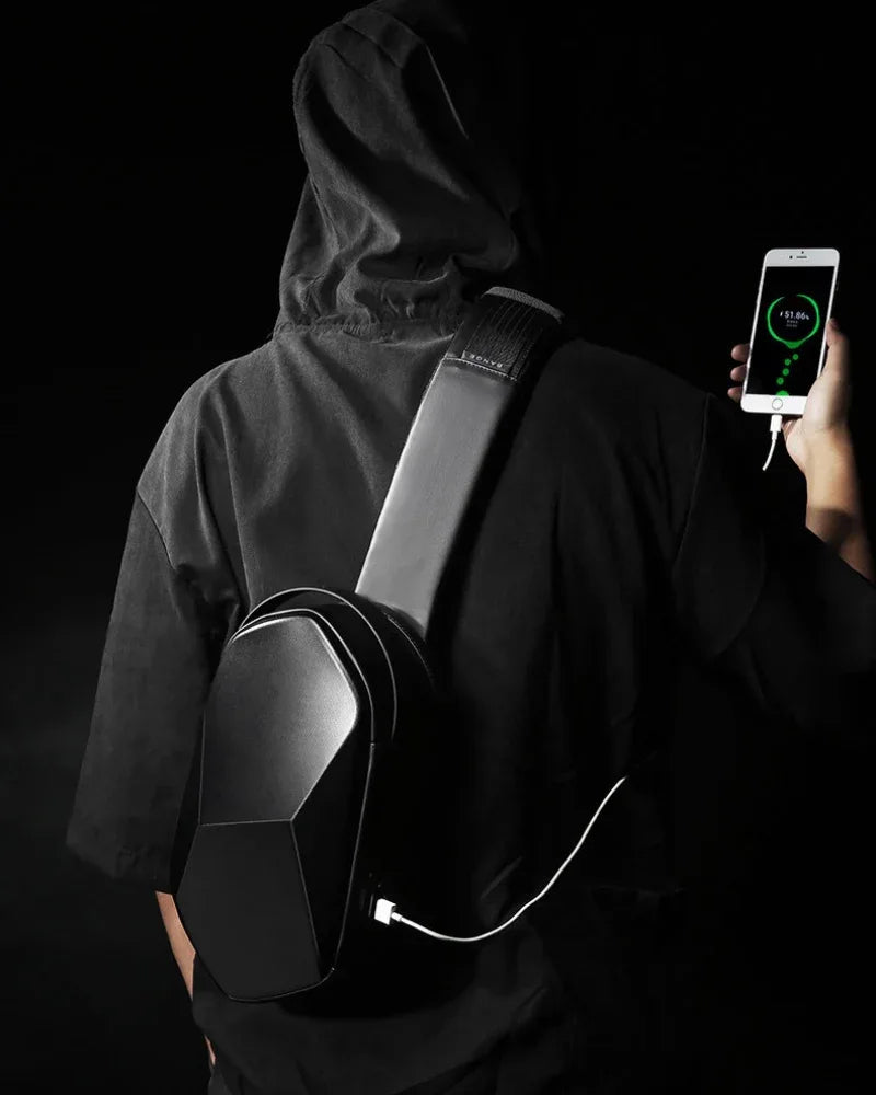 Chic Geometric Sling Pack - techwear-core - Chic Geometric Sling Pack with USB Port