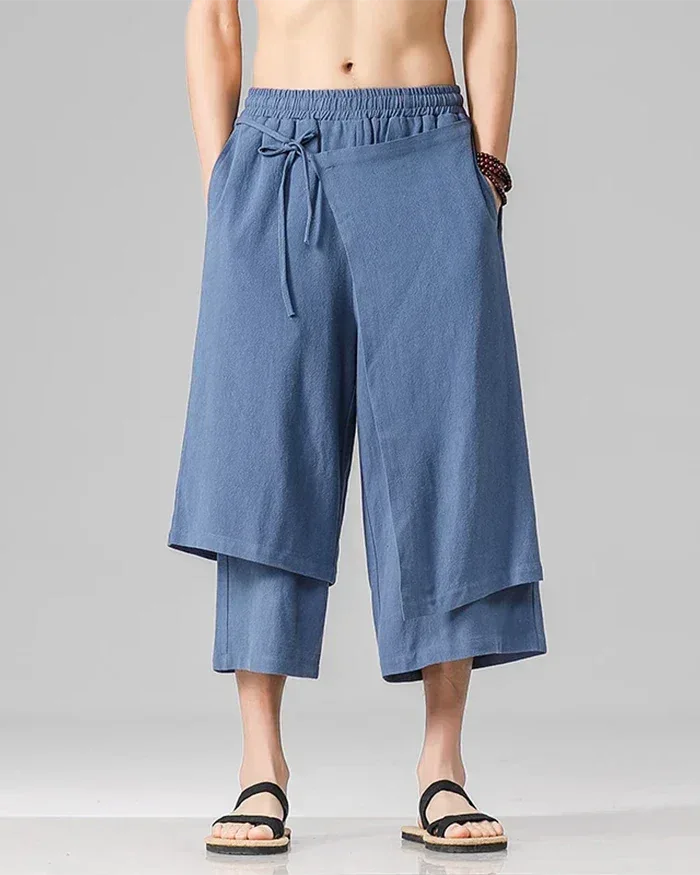 Chic Hakama-Style Trousers -  adjustable waistband - Chic Hakama-Style Trousers for Easy Elegance