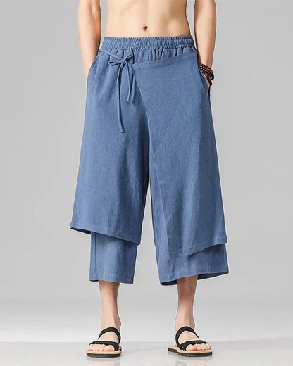 Chic Hakama-Style Trousers -  adjustable waistband - Chic Hakama-Style Trousers for Easy Elegance