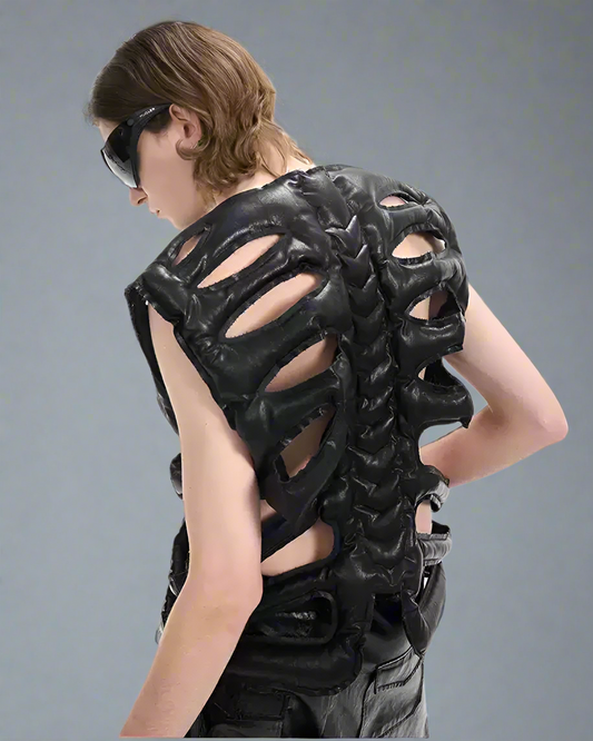 Chic Hollow PU Vest - futuristic techwear - Stylish Hollow PU Vest for Techwear Enthusiasts