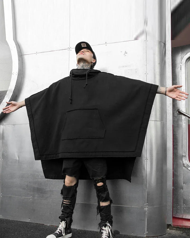 Chic Hooded Batwing Wrap -  ninja aesthetic - Chic Hooded Batwing Wrap for Trendy Looks