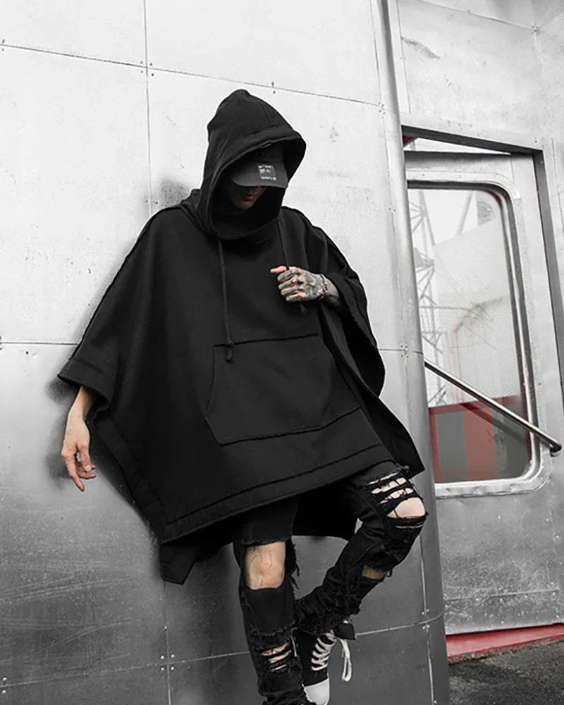 Chic Hooded Batwing Wrap -  streetwear layering - Chic Hooded Batwing Wrap for Trendy Looks
