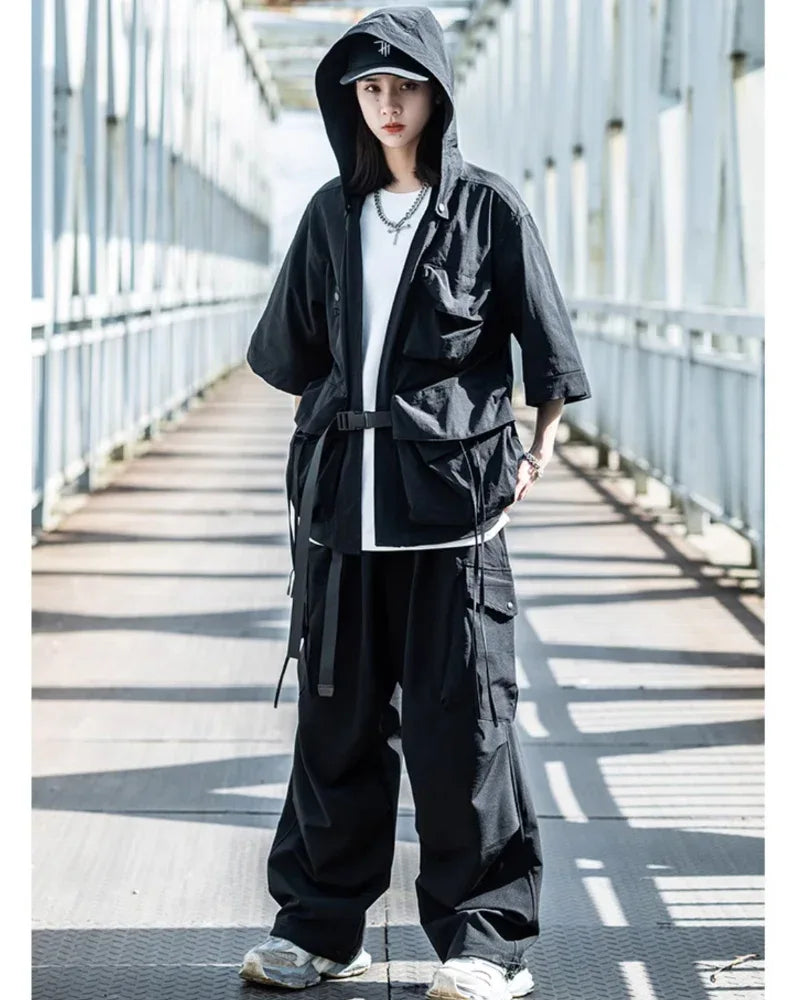 Chic Hooded Kimono Cover-up -  ninja aesthetic fashion - Chic Hooded Kimono Cover-up for Everyday Use