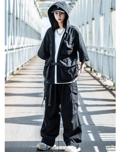 Chic Hooded Kimono Cover-up -  ninja aesthetic fashion - Chic Hooded Kimono Cover-up for Everyday Use