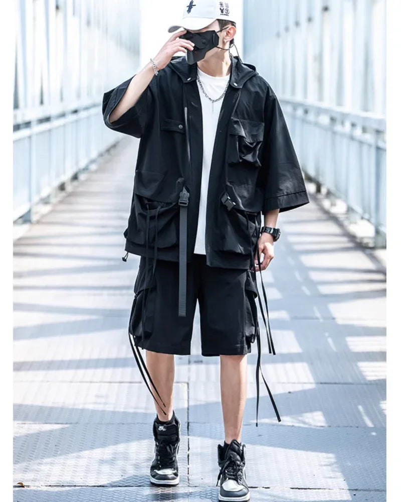 Chic Hooded Kimono Cover-up -  streetwear - Chic Hooded Kimono Cover-up for Everyday Use