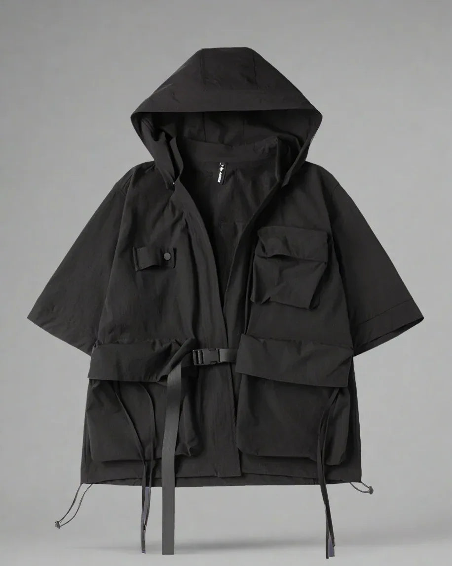 Chic Hooded Kimono Cover-up - techwear-inspired jacket - Chic Hooded Kimono Cover-up for Everyday Use