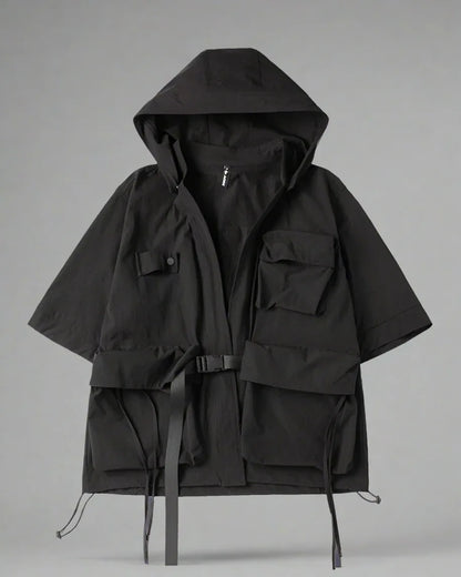 Chic Hooded Kimono Cover-up - techwear-inspired jacket - Chic Hooded Kimono Cover-up for Everyday Use