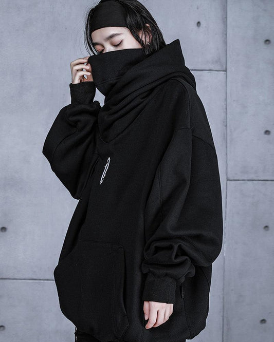 Chic Hoodie Scarf Combo - cyberpunk elements - Stylish Urban Techwear Hoodie and Scarf Combo