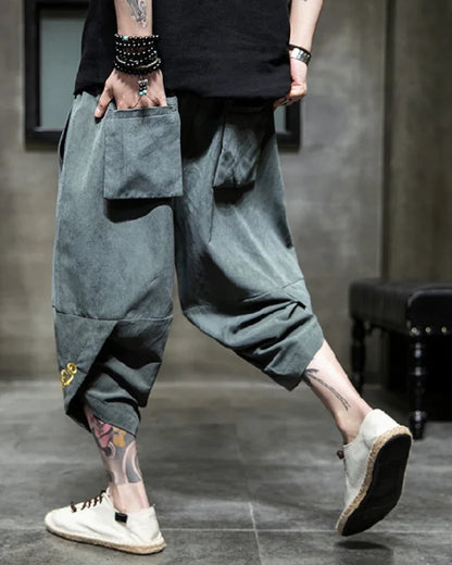 Chic Japanese Cropped Hakama -  cropped pants - Chic Japanese Cropped Hakama Pants for Modern Wear
