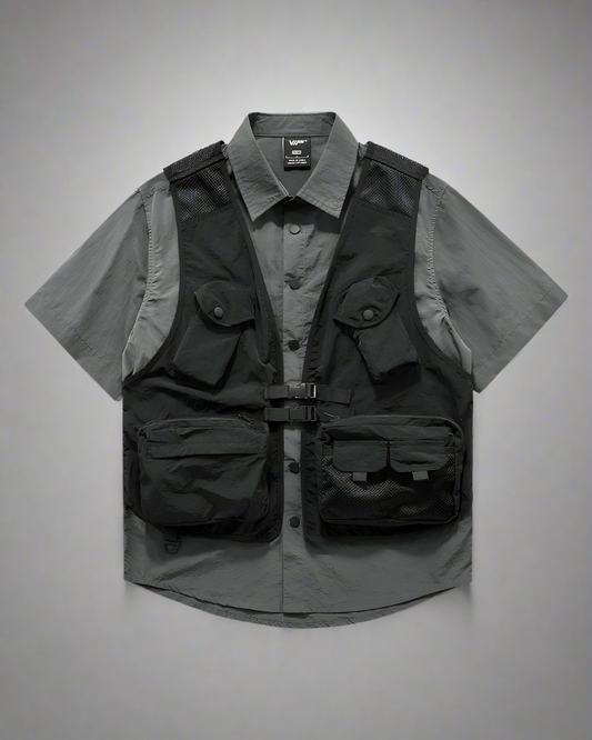 Chic Layered Look Shirt - layered shirt - Chic Layered Look Shirt in Black and Gray