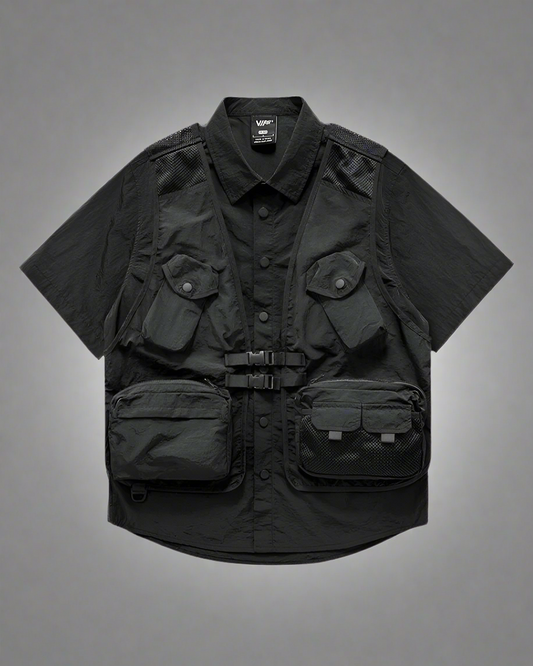 Chic Layered Look Shirt - stylish outerwear - Chic Layered Look Shirt in Black and Gray