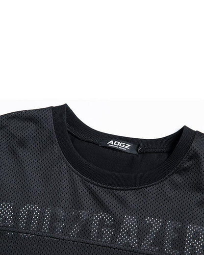 Chic Layered Mesh Top -  stylish black and white - Chic Layered Mesh Top for Urban Style