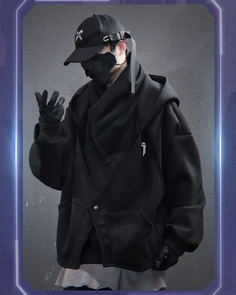 Chic Layered Turtleneck Hoodie -  futuristic techwear - Chic Layered Turtleneck Hoodie for Urban Style