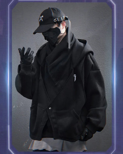 Chic Layered Turtleneck Hoodie -  futuristic techwear - Chic Layered Turtleneck Hoodie for Urban Style