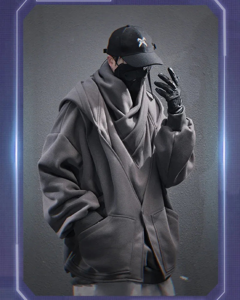 Chic Layered Turtleneck Hoodie -  techwear - Chic Layered Turtleneck Hoodie for Urban Style