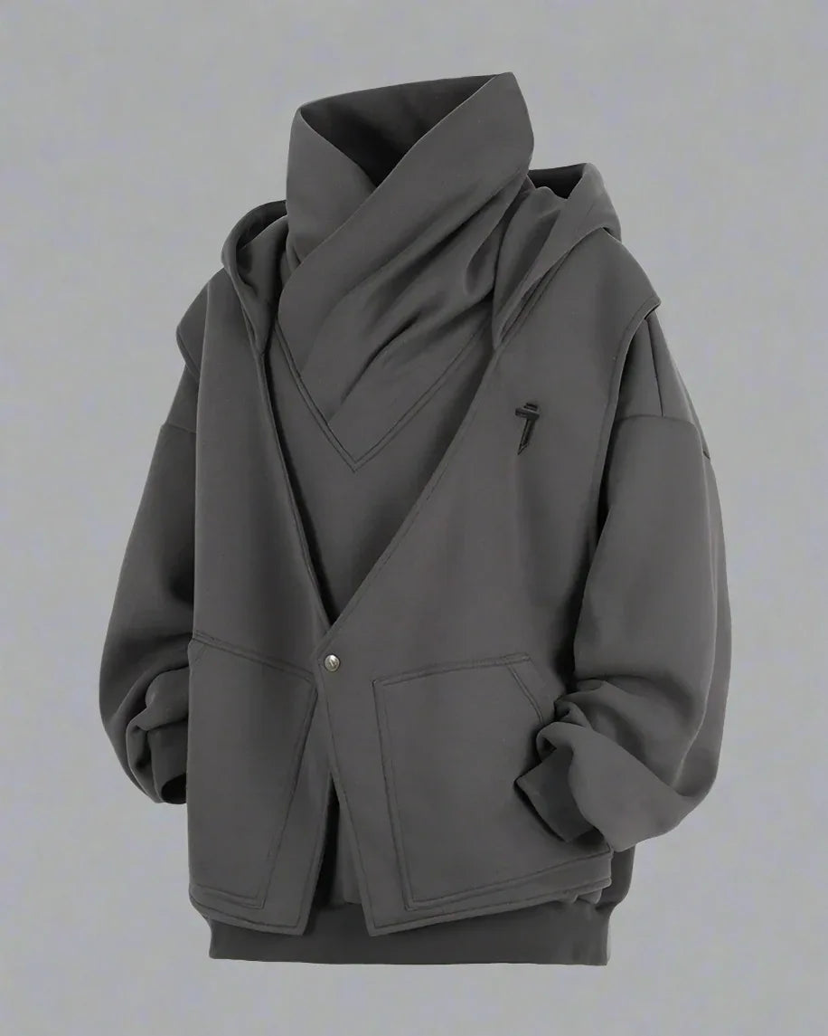 Chic Layered Turtleneck Hoodie -  turtleneck - Chic Layered Turtleneck Hoodie for Urban Style
