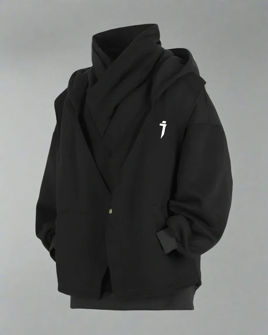 Chic Layered Turtleneck Hoodie -  two-piece hoodie - Chic Layered Turtleneck Hoodie for Urban Style