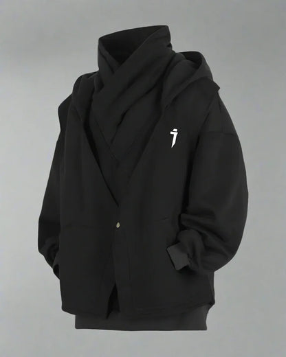 Chic Layered Turtleneck Hoodie -  two-piece hoodie - Chic Layered Turtleneck Hoodie for Urban Style