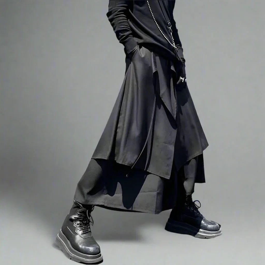 Chic Men's Hakama Trousers -  adjustable waist - Chic Hakama Trousers for Modern Street Style
