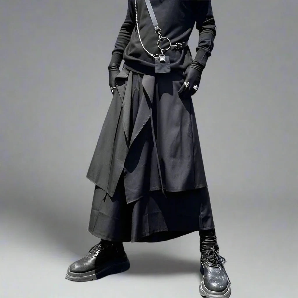 Chic Men's Hakama Trousers -  asymmetrical pants - Chic Hakama Trousers for Modern Street Style