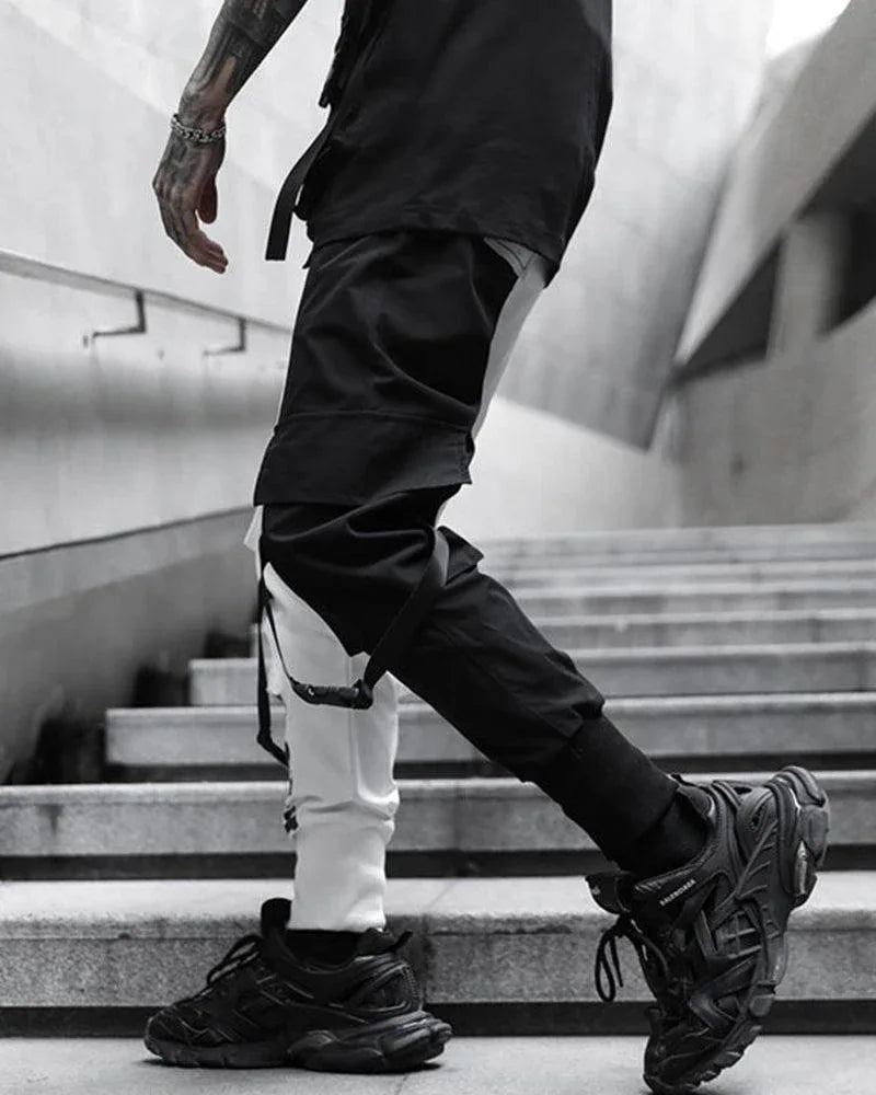 Chic Monochrome Tech Trousers -  cargo pants - Chic Monochrome Tech Trousers for Urban Style