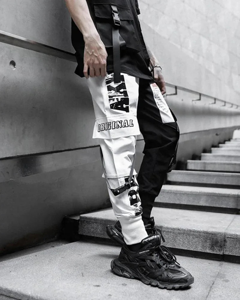 Chic Monochrome Tech Trousers -  cyberpunk fashion - Chic Monochrome Tech Trousers for Urban Style