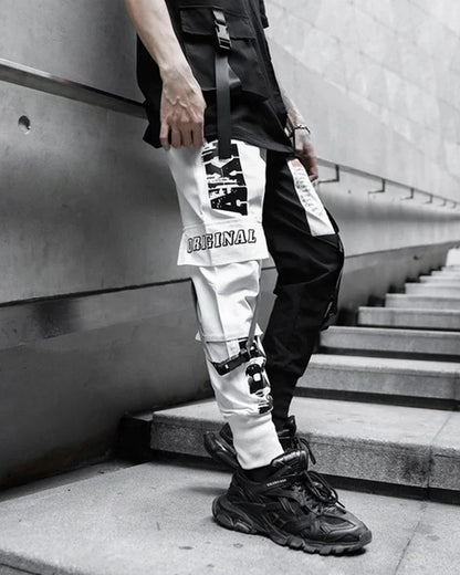 Chic Monochrome Tech Trousers -  cyberpunk fashion - Chic Monochrome Tech Trousers for Urban Style