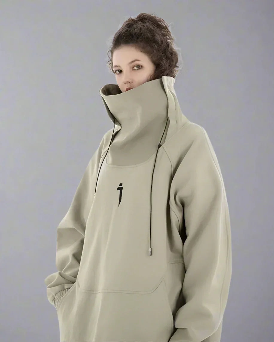 Chic Oversized Futuristic Sweatshirt -  comfortable wear - Chic Oversized Futuristic Sweatshirt in Black and Khaki